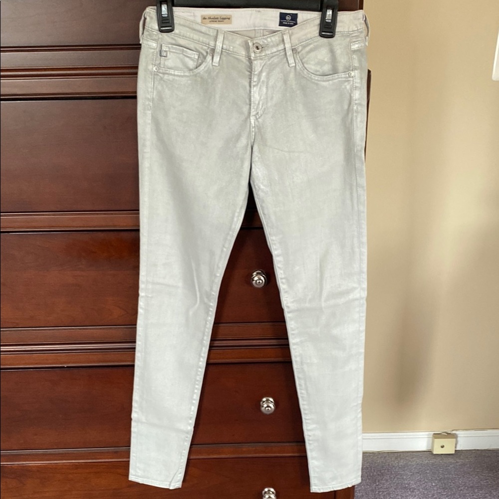 AG Adriano Goldschmied shimmery silver jeans